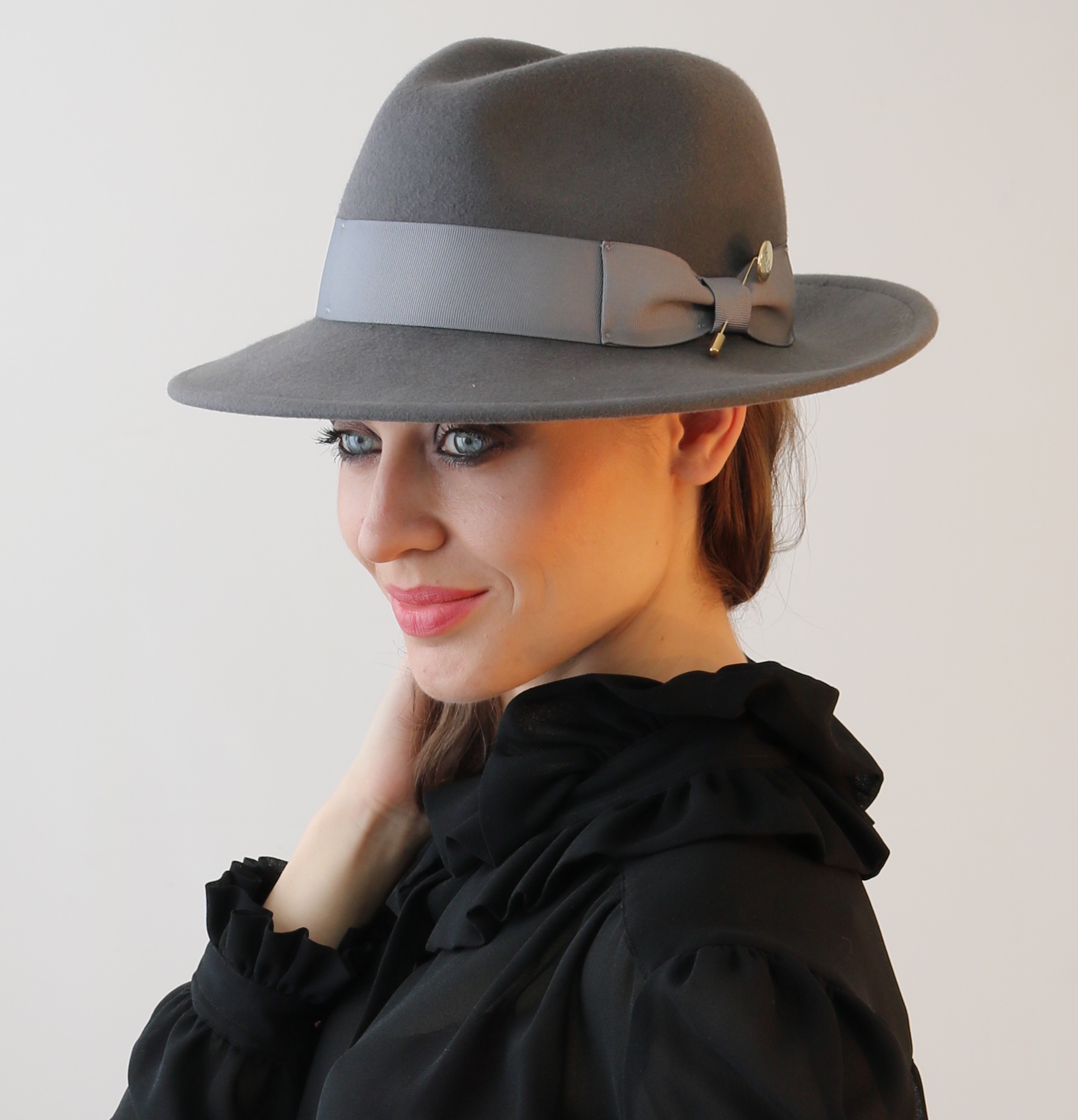 grey trilby hat